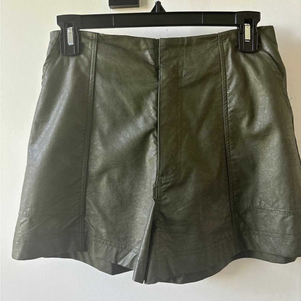 Olive Green Faux Leather Shorts